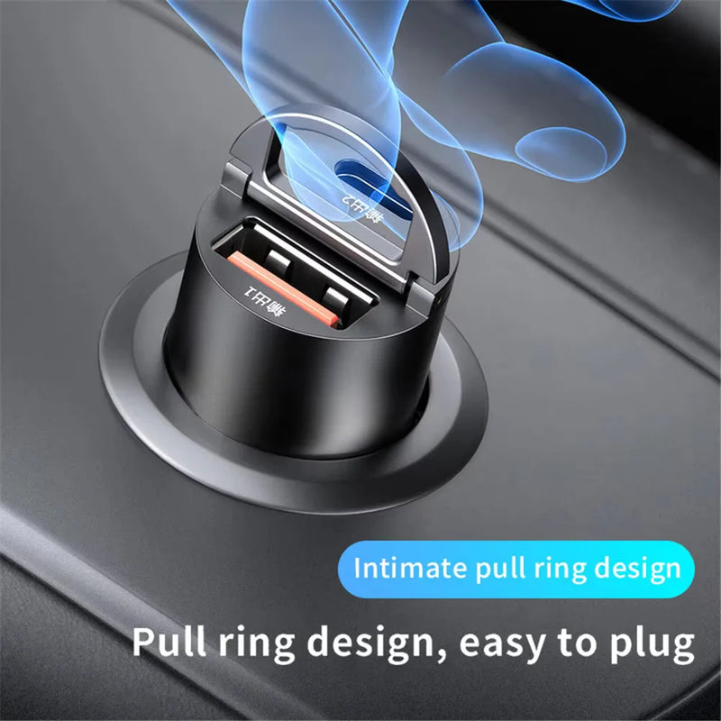 Carregador veicular mini QC3.0 PD 100W/200W 12-24V com carregamento rápido para isqueiro e entrada USB tipo C para Xiaomi, Samsung, Huawei e iPhone.