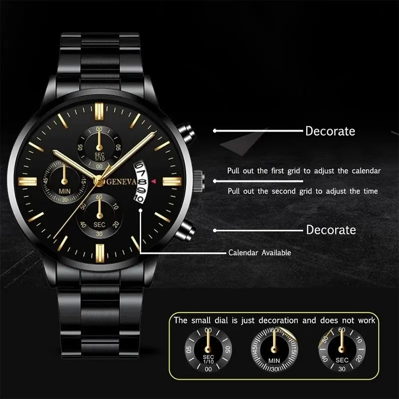 Relógio de pulso de luxo para homem com calendário, em aço inoxidável, modelo 2025, com mecanismo de quartzo. Ideal para negócios.