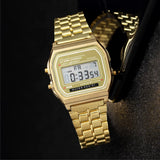 Relógio feminino de luxo em silicone dourado rosê, relógio digital LED feminino casual.