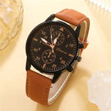 Novo conjunto de relógio masculino de luxo com pulseira, elegante e sofisticado, em couro marrom, com mecanismo de quartzo. Ideal para presentear.