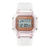 Relógio feminino de luxo em silicone dourado rosê, relógio digital LED feminino casual.