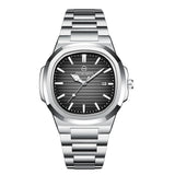 Relógio masculino militar de luxo, modelo 2025, quadrado, à prova d'água, luminoso, com data e dia da semana, em aço inoxidável, movimento de quartzo. Acompanha caixa.