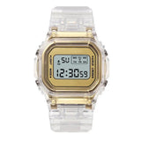 Relógio feminino de luxo em silicone dourado rosê, relógio digital LED feminino casual.