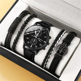 Novo conjunto de relógio masculino de luxo com pulseira, elegante e sofisticado, em couro marrom, com mecanismo de quartzo. Ideal para presentear.