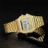Relógio feminino de luxo em silicone dourado rosê, relógio digital LED feminino casual.