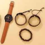 Novo conjunto de relógio masculino de luxo com pulseira, elegante e sofisticado, em couro marrom, com mecanismo de quartzo. Ideal para presentear.