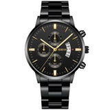Relógio de pulso de luxo para homem com calendário, em aço inoxidável, modelo 2025, com mecanismo de quartzo. Ideal para negócios.