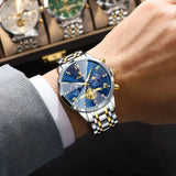 Relógio de luxo para homem original POEDAGAR, à prova de água, com cronógrafo luminoso, em aço inoxidável e mecanismo de quartzo.